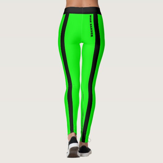 Aangepaste Fluorescerende Groene & Zwarte Strepen  Leggings (Achterkant)
