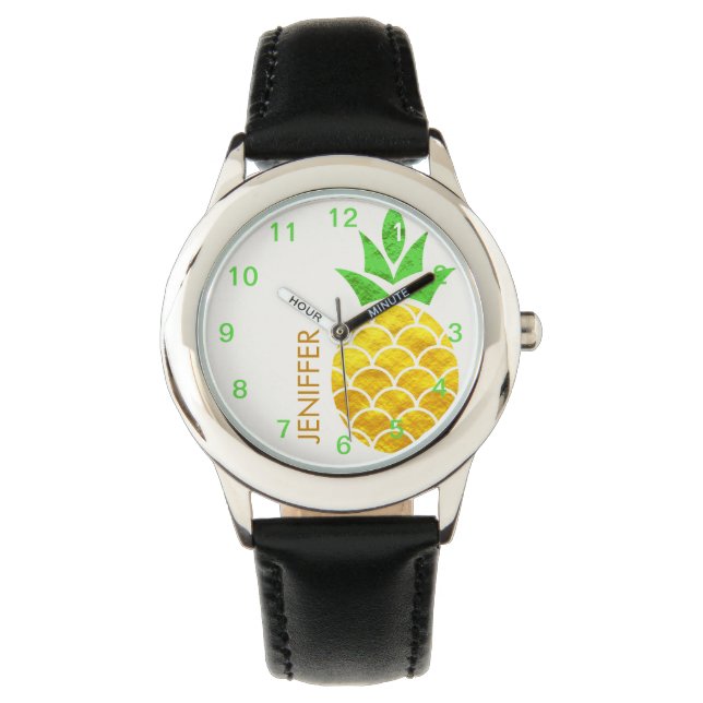 Aangepaste Folie Gold Geometric Pineappel Horloge (Voorkant)