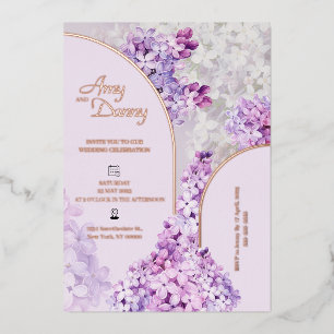 Aangepaste Folie Waterverf Bloemen Lila bruiloft Uitnodiging