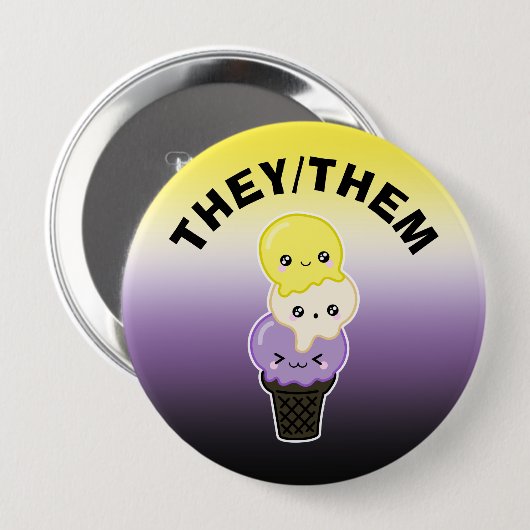 Aangepaste fons - LGBTQ+ Nonbinary Pride Ice Cream Ronde Button 4,0 Cm (Voorkant /achterkant)