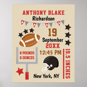 Aangepaste Football Baby Boy Birth Stats Record Poster