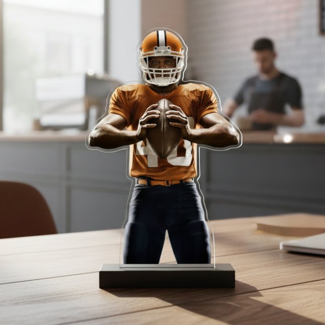 Aangepaste Football Player foto uitsnijdbeeldje Staand Fotobeeldje (Custom Football Player Photo Cutout Statuette)