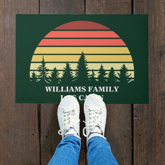 Aangepaste Forest Sunset Groene Bomen Log Cabin Deurmat