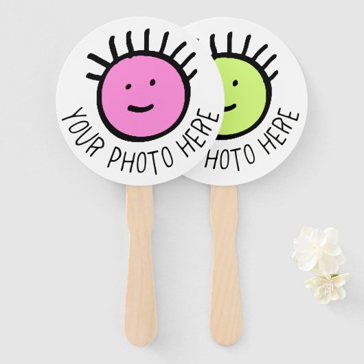 Aangepaste foto 10 x ROUND HAND FANS, FAVORS Sjabl Handwaaier (Voorkant en achterkant)