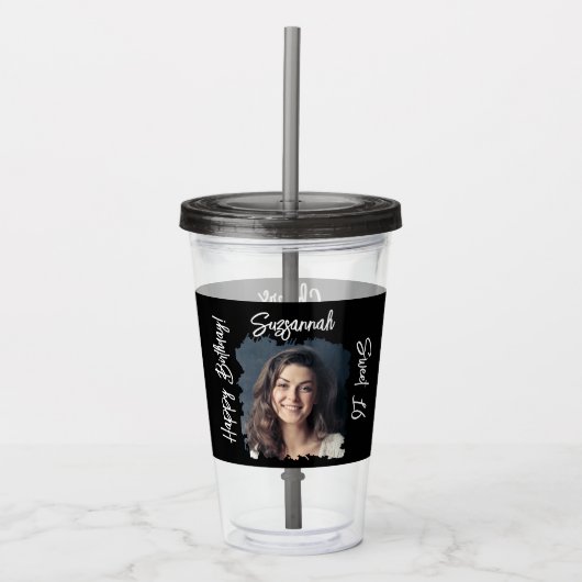 Aangepaste foto 16e Happy Birthday op maat Acryl Drinkbeker (Voorkant)