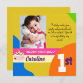 Aangepaste foto 1e verjaardag flat bedankt kaart ( (Voorkant / Achterkant)