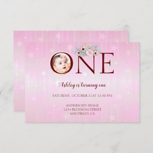 Aangepaste foto 1e verjaardag kaart (Voorkant / Achterkant)