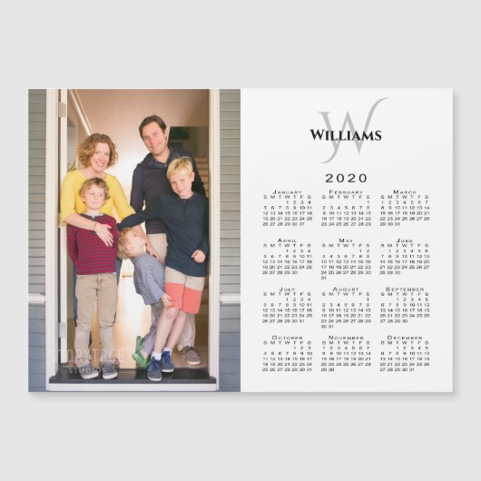 Aangepaste Foto 2020 Kalender Monogram Naam op Wit (Voorkant)