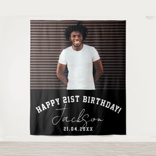 Aangepaste foto 21e marthday Party wandachtergrond Wandkleed (Voorkant)