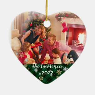 Aangepaste foto 2-zijdige groene ruit Merry Christ Keramisch Ornament