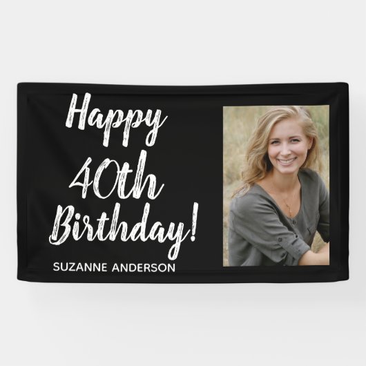 Aangepaste foto 40e mijlpaal Black Birthday Spandoek (Horizontaal)