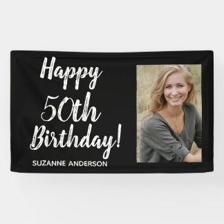 Aangepaste foto 50e mijlpaal Black Birthday Spandoek