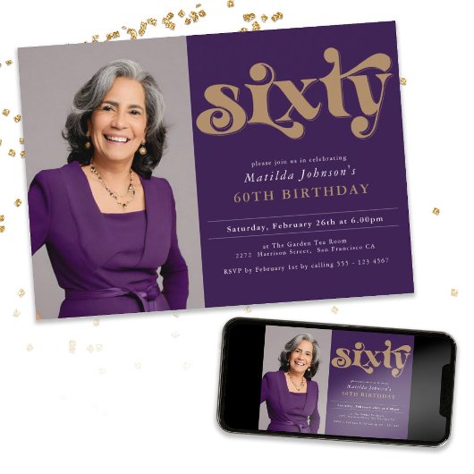 Aangepaste foto 60e verjaardag Party uitnodiging