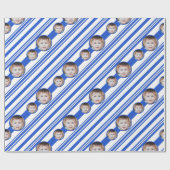 Aangepaste foto Aangepaste Logo blauwe en witte st Cadeaupapier (Vlak)