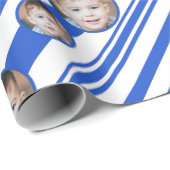 Aangepaste foto Aangepaste Logo blauwe en witte st Cadeaupapier (Rol Hoek)