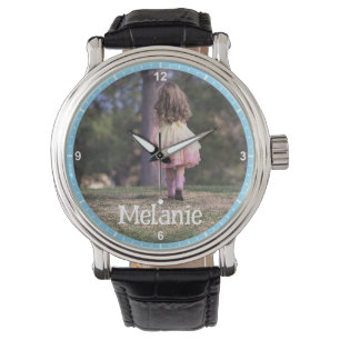 Aangepaste foto Afbeelding Sjabloon Blue Border Li Horloge