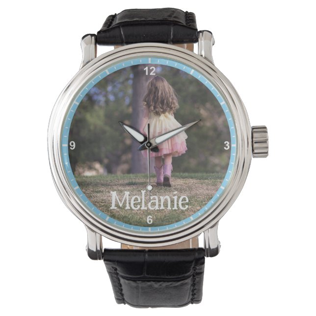 Aangepaste foto Afbeelding Sjabloon Blue Border Li Horloge (Voorkant)