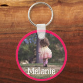 Aangepaste foto Afbeelding Sjabloon Roze Rand Lijs Sleutelhanger (Voorkant)