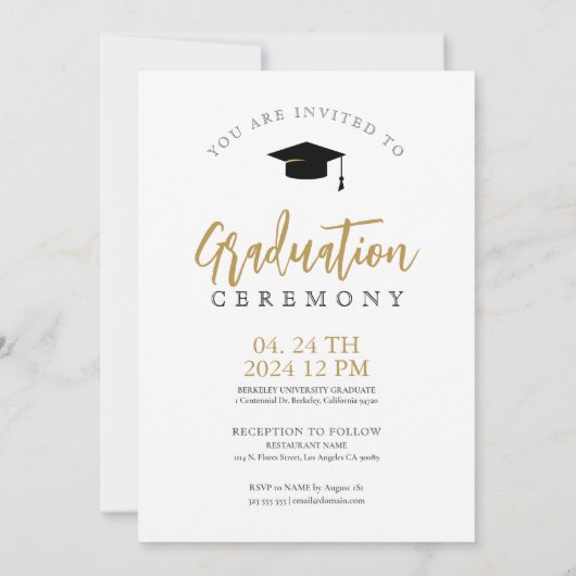 Aangepaste foto Afstuderen Elegant Goud Wit Script Kaart (Achterkant)