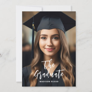 Aangepaste foto Afstuderen Elegant Goud Wit Script Kaart