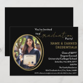 Aangepaste Foto Afstuderen Zwart, Wit & Goud Party Aankondiging (Voorkant / Achterkant)