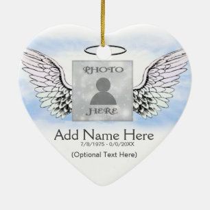 Aangepaste foto Angel Wings en Heart Memorial Keramisch Ornament