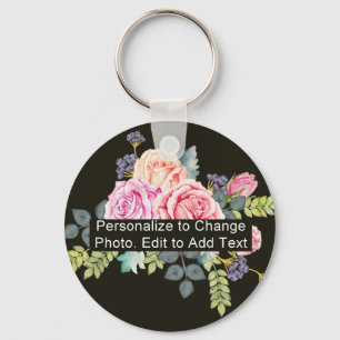 Aangepaste foto Art Name Monogram Quote Basic Roun Sleutelhanger