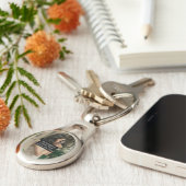 Aangepaste foto Art Name Monogram Quote Oval Metaa Sleutelhanger (Zijkant)