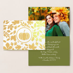 Aangepaste foto   Autumn Leaves Pumpkin Thanksgivi Folie Kaarten