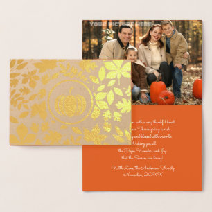 Aangepaste foto Autumn Leaves Pumpkin Thanksgivi Folie Kaarten