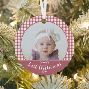 Aangepaste foto Baby Girl's Eerste Kerst Roos Goud Metalen Ornament