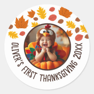 Aangepaste Foto Baby's 1e Thanksgiving Herfst Gift Ronde Sticker
