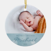 Aangepaste Foto Baby's Eerste Kerst Keramisch Ornament (Voorkant)