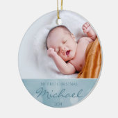 Aangepaste Foto Baby's Eerste Kerst Keramisch Ornament (Links)