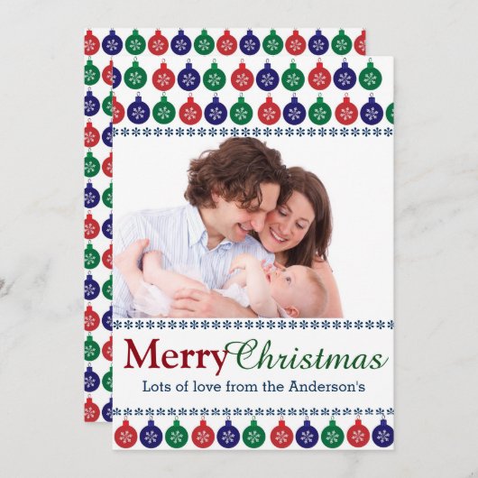 Aangepaste foto Bauble Pattern Feestdagenkaart (Voorkant / Achterkant)