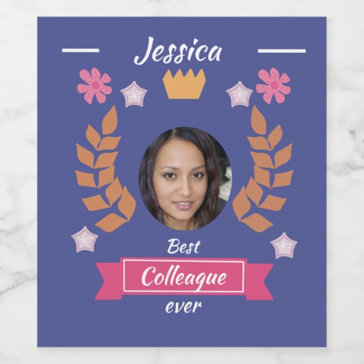Aangepaste foto beste collega beste collega-medewe wijn etiket (Enkel label)