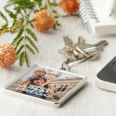 Aangepaste foto beste vader ooit Modern Cool Stitc Sleutelhanger (Zijkant)