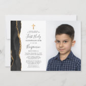 Aangepaste foto Black Agate Gold First Communie Kaart (Voorkant)