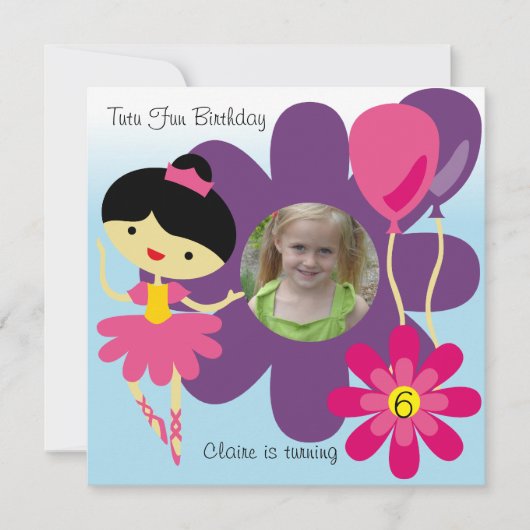 Aangepaste foto Black Hair Ballerina Birthday Invi Kaart (Voorkant)