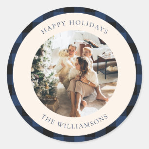 Aangepaste foto  blauw en zwart buffel ronde sticker