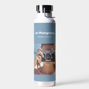 Aangepaste foto blauwe fotograaf waterfles