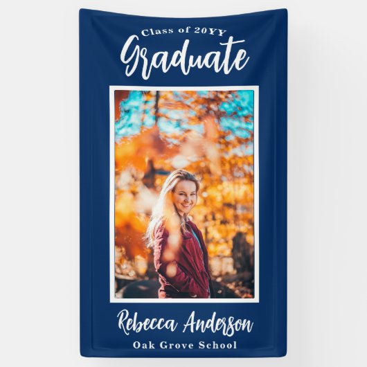 Aangepaste foto Blauwe School Kleur Afstuderen Ban Spandoek (Verticaal)