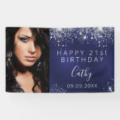 Aangepaste foto blauwe zilverglitterbanner op jaar spandoek (Horizontaal)