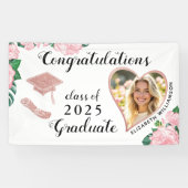 Aangepaste Foto Bloemen Wit en Roze Afstuderen Spandoek (Horizontaal)