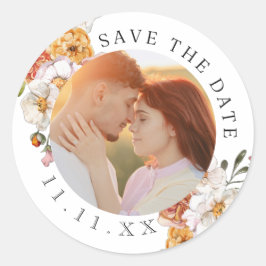 Aangepaste foto bloemige Save the Date Ronde Sticker