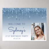 Aangepaste Foto Blue Glitter 21ste Verjaardag Welk Poster (Voorkant)