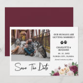 Aangepaste foto Bourgondië Floral Dog Theme Save The Date (Voorkant / Achterkant)