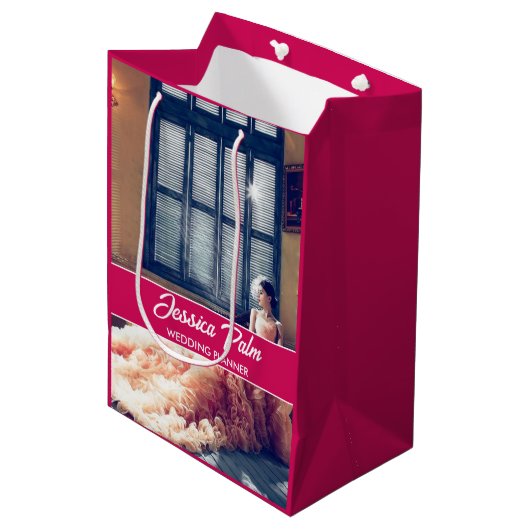 Aangepaste foto bruiloft roze medium cadeauzakje (Voorkant Gekanteld)