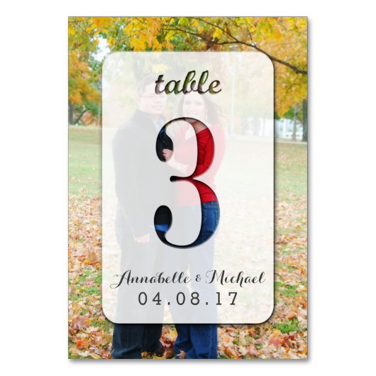 Aangepaste foto-bruiloft-tabel nummer 3 kaart (Voorkant)