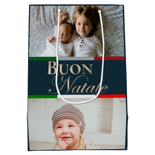 Aangepaste foto Buon Natale Italiaanse Kerstmis Medium Cadeauzakje (Achterkant)